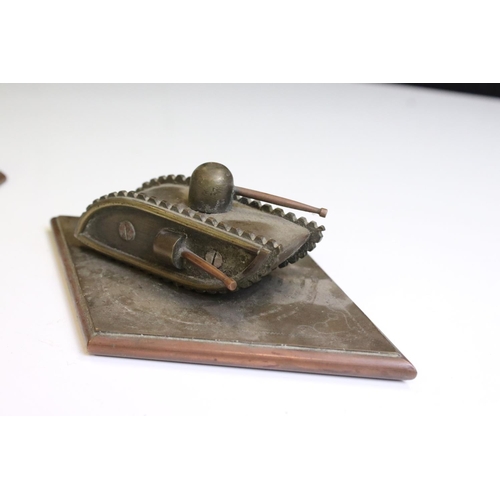 63 - Two World War One Era Scratch Built / Trench art Brass And Copper Model Tanks, One Marked Arras.