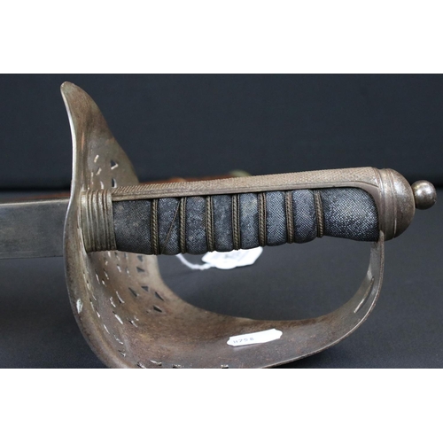 154 - A British Military King George VI Cavalry Officers Sword Complete With Leather Scabbard.