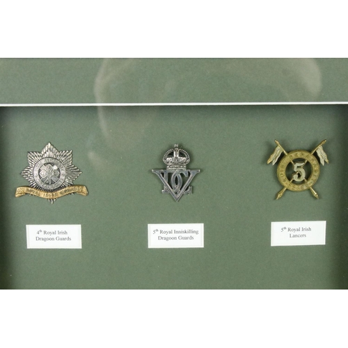 171 - A Framed And Glazed Collection Of Nine British Military Cap Badges To Include The 5th Inniskilling D... 