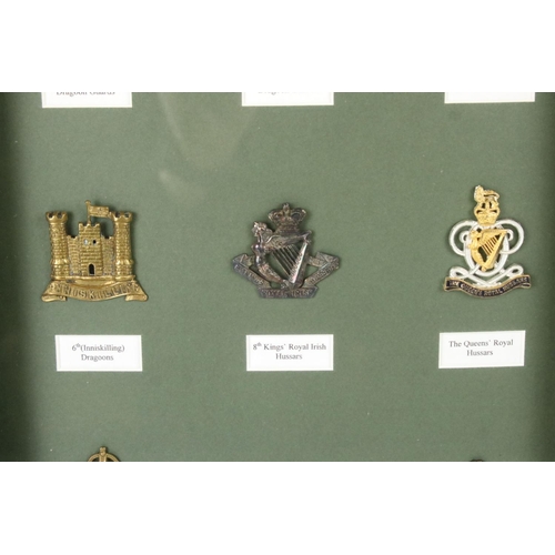 171 - A Framed And Glazed Collection Of Nine British Military Cap Badges To Include The 5th Inniskilling D... 