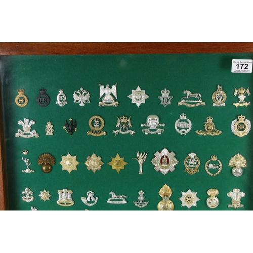 172 - A Framed A Glazed Collection Of British Staybrite Military Cap Badges To Include The Royal Artillery... 