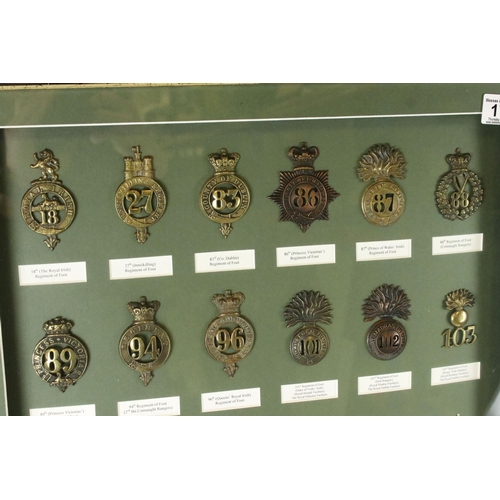 173 - A Framed And Glazed Collection Of British Military Cap Badges To Include The 18th Regiment of Foot, ... 