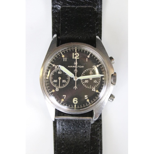 26 - A gents Hamilton RAF chronograph wristwatch, with manual wind movement, dated 1972, the black dial w... 