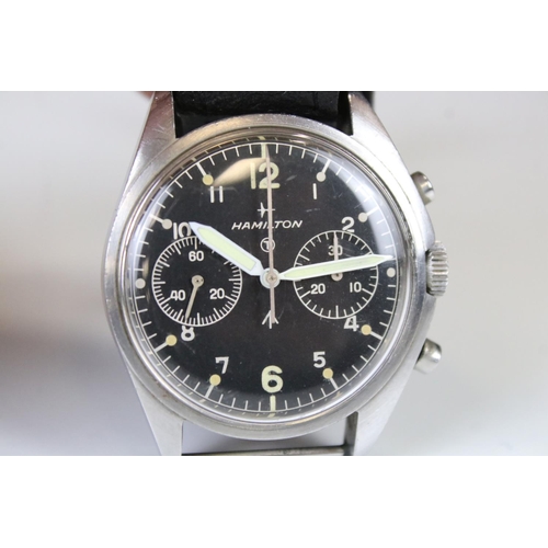 26 - A gents Hamilton RAF chronograph wristwatch, with manual wind movement, dated 1972, the black dial w... 