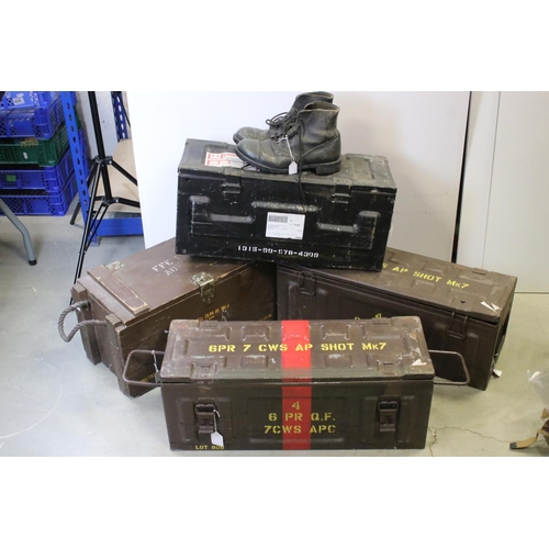 43 - Four British Military Artillery Ammunition Boxes, 4 6PR Q.F. 7CWS APC, Measure approx 65cm in length... 