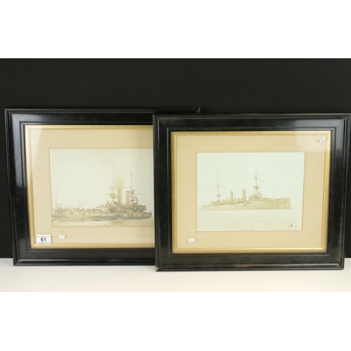 61 - Two Ebonised Framed And Glazed Official Photographs Of Naval Ships To Include HMS Swiftsure And HMS ... 