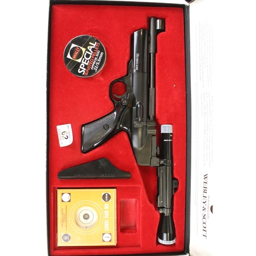 62 - A Webley Hurricane .22 Air Pistol In Original Box Complete With Telescopic Sight, Targets...etc.