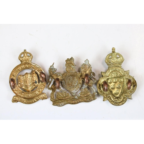 188 - A Collection Of Three British Military Brass Yeomanry Collar Badges To Include The Kings Own Regimen... 