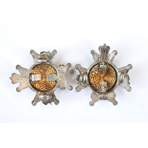 200 - A Pair Of British Notts & Derby Regiment Queens Crown Collar Badges, Both complete With Twin Loop Fi... 