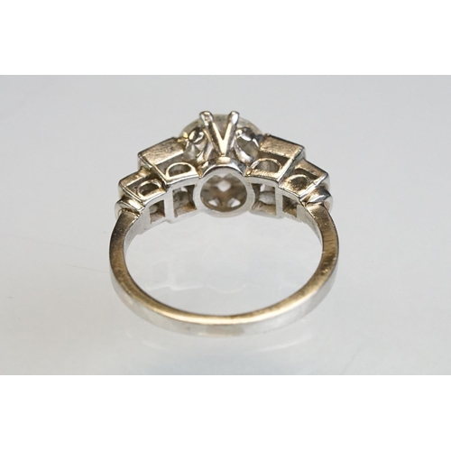 3 - Art Deco diamond platinum ring, the central round brilliant cut diamond weighing approx 1.75 carats,... 