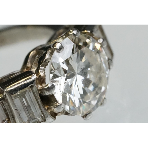 3 - Art Deco diamond platinum ring, the central round brilliant cut diamond weighing approx 1.75 carats,... 