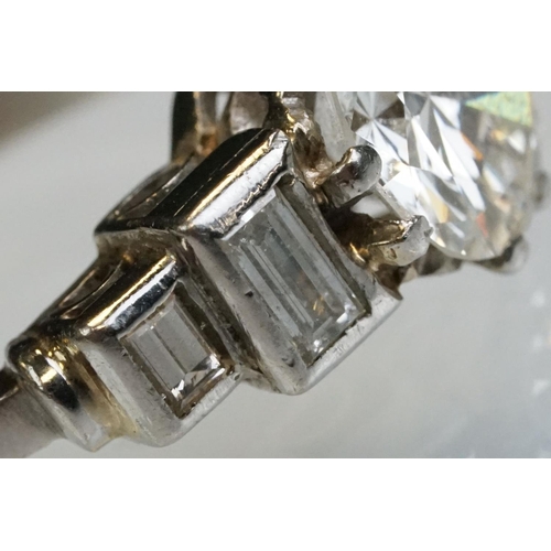 3 - Art Deco diamond platinum ring, the central round brilliant cut diamond weighing approx 1.75 carats,... 