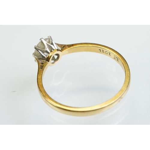 8 - Diamond solitaire 18ct yellow gold and platinum set ring, the oval cushion cut diamond weighing appr... 