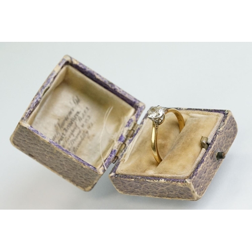 8 - Diamond solitaire 18ct yellow gold and platinum set ring, the oval cushion cut diamond weighing appr... 