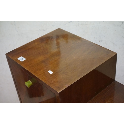 608 - Art Deco Walnut Stepped Cocktail Cabinet with geometric veneer decoration to front of doors and gree... 