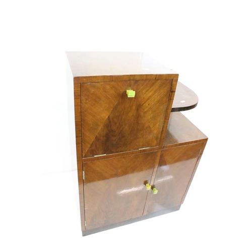 608 - Art Deco Walnut Stepped Cocktail Cabinet with geometric veneer decoration to front of doors and gree... 