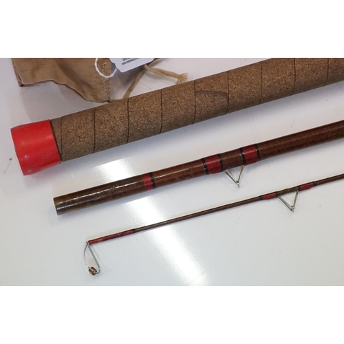 401 - Milbrolite 14ft Fibre Glass Three Piece Fishing Rod, no. 57/1 with rod bag