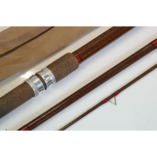 401 - Milbrolite 14ft Fibre Glass Three Piece Fishing Rod, no. 57/1 with rod bag