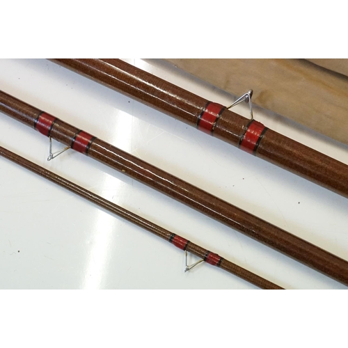 401 - Milbrolite 14ft Fibre Glass Three Piece Fishing Rod, no. 57/1 with rod bag