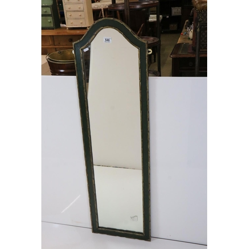 546 - Green and Gilt Painted Tall Mirror with domed top, 130cm x 38cm