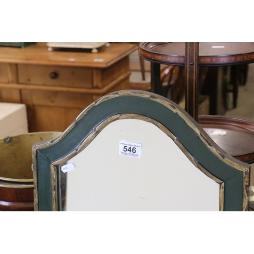 546 - Green and Gilt Painted Tall Mirror with domed top, 130cm x 38cm