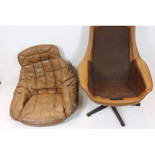 549 - Pair of Mid century Retro Danish Brown Tan Leather Bucket Swivel Chairs designed for H W Klein for B... 