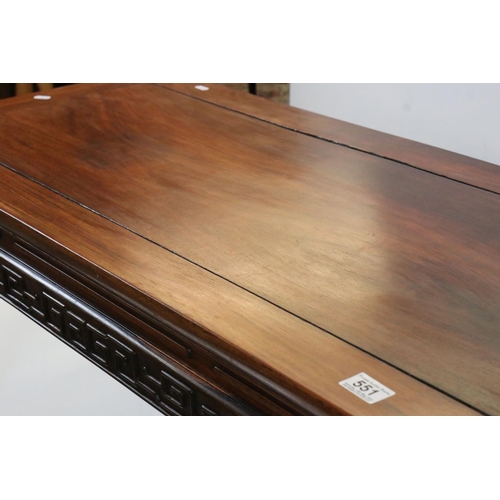 551 - Chinese Hardwood Coffee Table, the apron with moulded design, 121cm long x 50cm wide x 51cm high