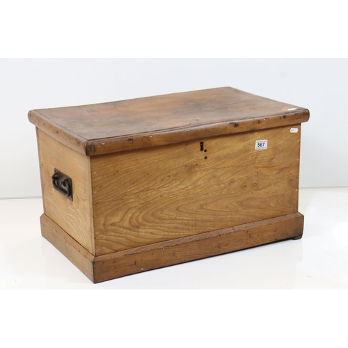 567 - 19th century Elm Blanket Box with iron carrying handles, 67cm long x 38cm high