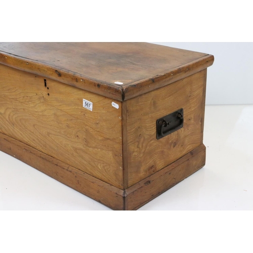 567 - 19th century Elm Blanket Box with iron carrying handles, 67cm long x 38cm high