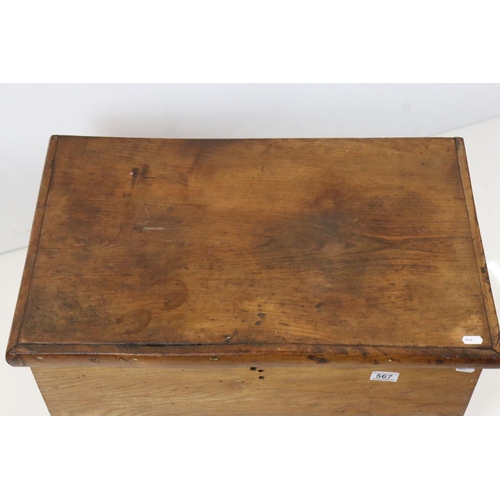 567 - 19th century Elm Blanket Box with iron carrying handles, 67cm long x 38cm high