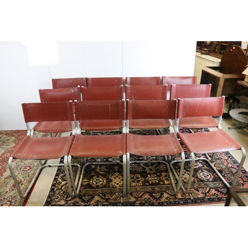 575 - Set of Twelve Bauhaus style Cantilever Chairs with tan leather effect backs and seats and tubular ch... 