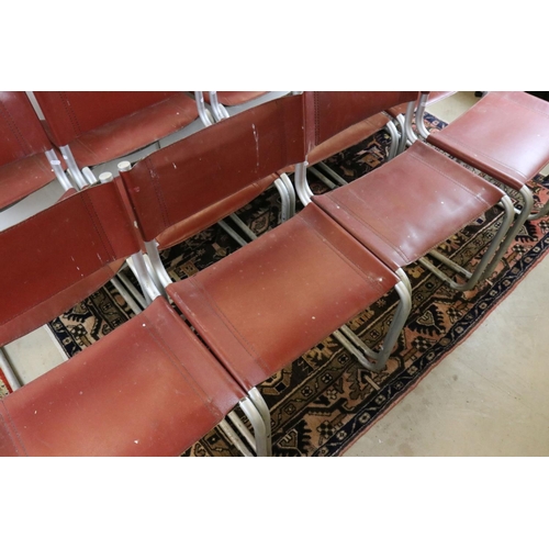 575 - Set of Twelve Bauhaus style Cantilever Chairs with tan leather effect backs and seats and tubular ch... 