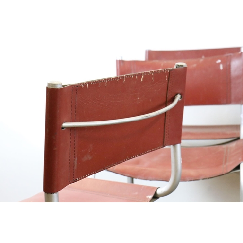 575 - Set of Twelve Bauhaus style Cantilever Chairs with tan leather effect backs and seats and tubular ch... 