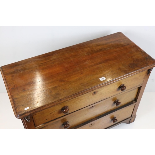 581 - 19th century style Mahogany Chest of Three Long Drawers with turned wooden handles, 103cm long x 78c... 