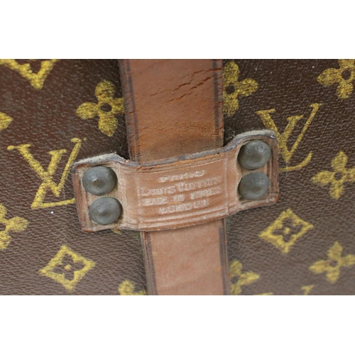 583 - Louis Vuitton Leather Bound Wooden Trunk or Square Suitcase, the hinged lid opening to two lift out ... 