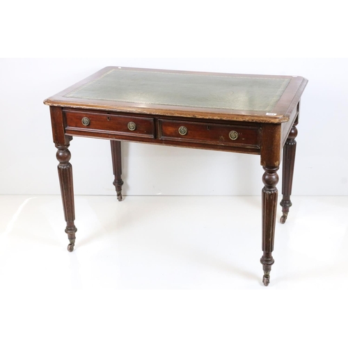 584 - William IV / Early Victorian Mahogany Writing Desk or Table, the green leather inset top over two dr... 