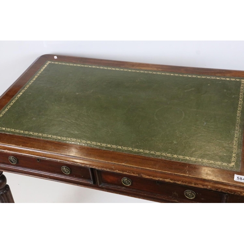 584 - William IV / Early Victorian Mahogany Writing Desk or Table, the green leather inset top over two dr... 