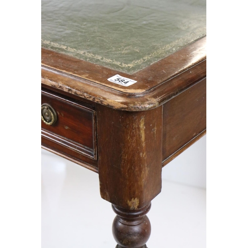 584 - William IV / Early Victorian Mahogany Writing Desk or Table, the green leather inset top over two dr... 