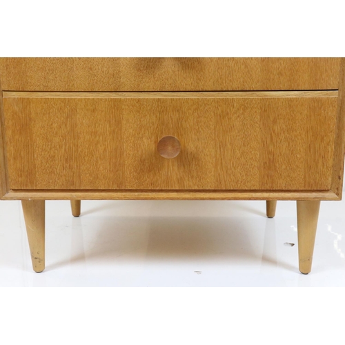 636 - Mid century Retro ' Meredew ' Pale Oak Chest of Six Short Drawers with turned disc handles, 61cm wid... 