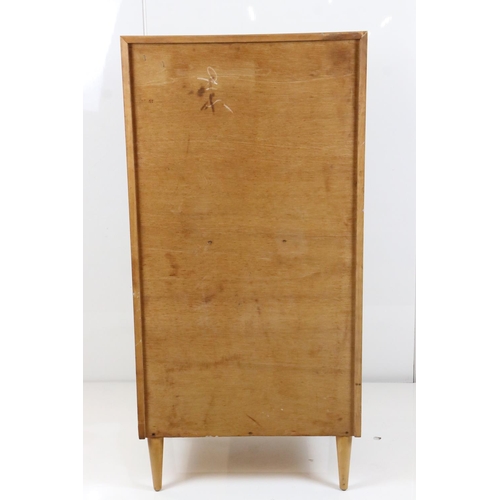 636 - Mid century Retro ' Meredew ' Pale Oak Chest of Six Short Drawers with turned disc handles, 61cm wid... 