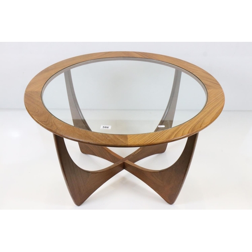 586 - Mid century Retro G-Plan Teak ' Astro ' Circular Coffee Table with glass inset top designed by Victo... 