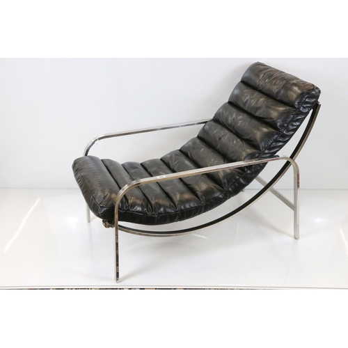 588 - John Lewis ' Halo Scott ' Bauhaus design Armchair with Black Leather Seat and Back and Polished Stai... 