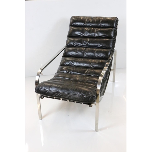 588 - John Lewis ' Halo Scott ' Bauhaus design Armchair with Black Leather Seat and Back and Polished Stai... 