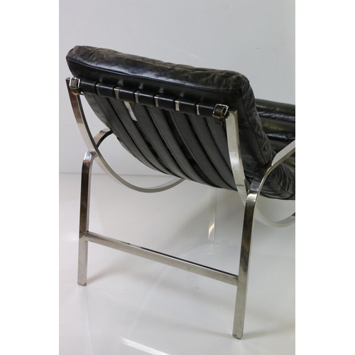 588 - John Lewis ' Halo Scott ' Bauhaus design Armchair with Black Leather Seat and Back and Polished Stai... 