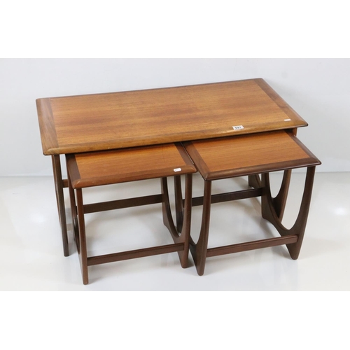 591 - G-Plan, set of Mid century Retro Teak ' Astro' Nest of Three Tables, largest table 100cm long x 51cm... 