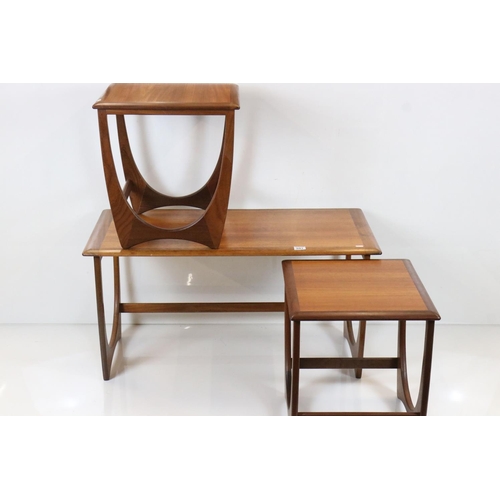 591 - G-Plan, set of Mid century Retro Teak ' Astro' Nest of Three Tables, largest table 100cm long x 51cm... 