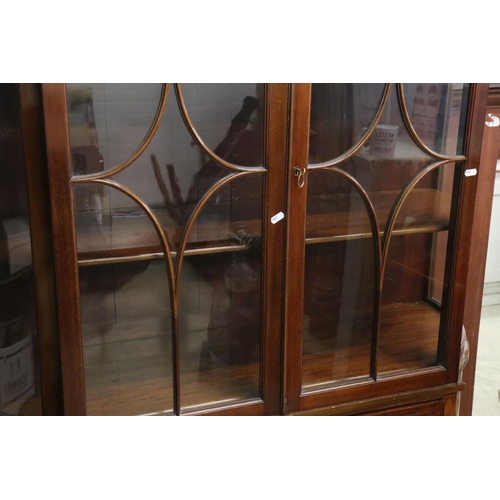 594 - Edwardian Sheraton Revival Mahogany Inlaid Display Cabinet with twin astragel glazed doors and round... 