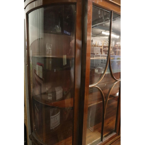 594 - Edwardian Sheraton Revival Mahogany Inlaid Display Cabinet with twin astragel glazed doors and round... 