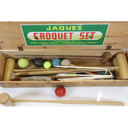 598 - Jaques of London Croquet Set in it's original pine box, stamped to the outside and with paper label ... 