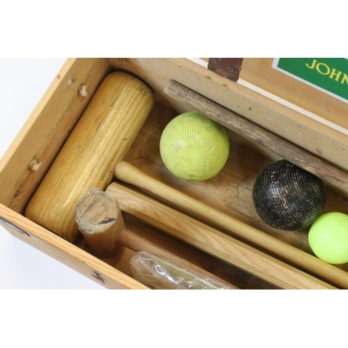 598 - Jaques of London Croquet Set in it's original pine box, stamped to the outside and with paper label ... 